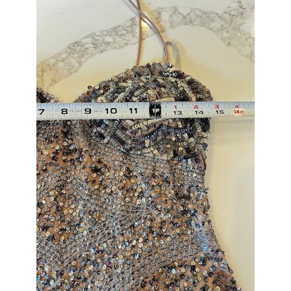 Aiden Mattox Silver Sequin Camisole Dress Size 6 Stone Lining Spaghetti Straps - Picture 11 of 16